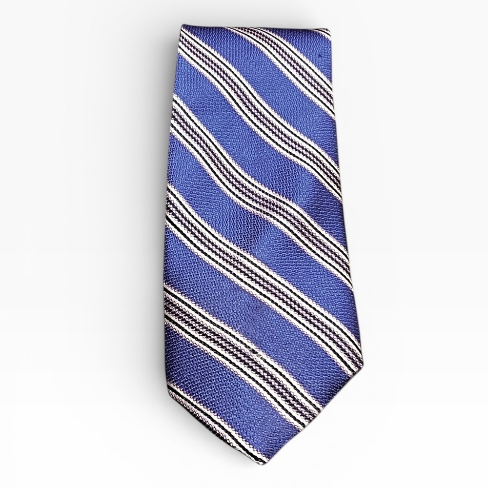 CREMIEUX Mens Blue White Stripe 100% Silk Tie‎ Made in Italy Business Formal
